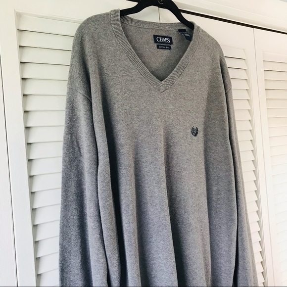 CHAPS Gray Cotton Silk Long Sleeve V-Neck Sweater Size Extra Extra Large - Picture 5 of 7